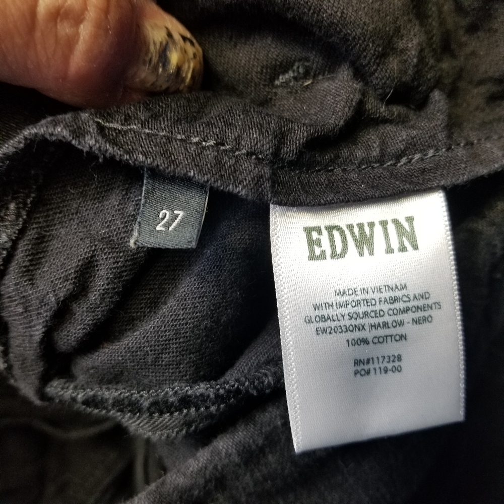Edwin Harlow Anthropologie Jeans Relaxed Tapered Pleated Waist Nero 27 30 - Picture 16 of 16